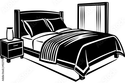 Bed in a hotel black art vector