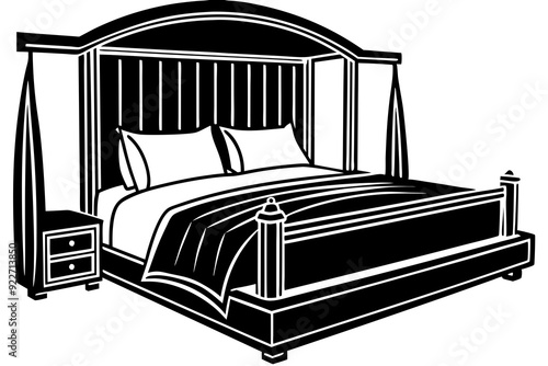 Bed in a hotel black art vector