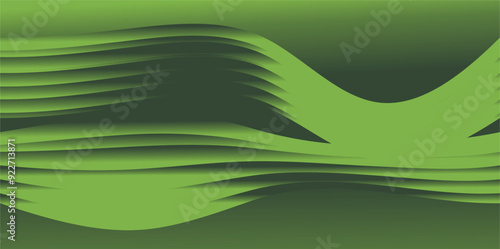 The repetition of curved lines and planes with a gradient green color gives a dynamic and fresh impression as graphic design inspiration