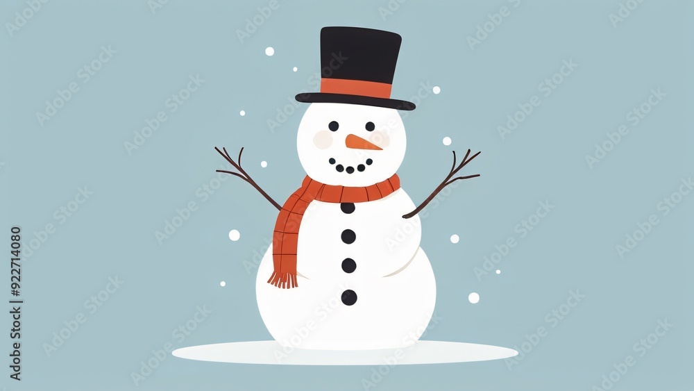 simple flat of cute snowman at christmas illustration simple flat of cute snowman at christmas illustration