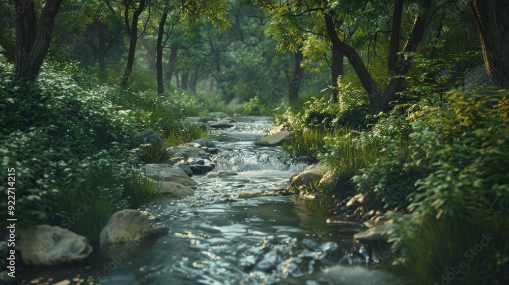 Tranquil river flowing through a dense forest Tranquil river flowing through a dense forest