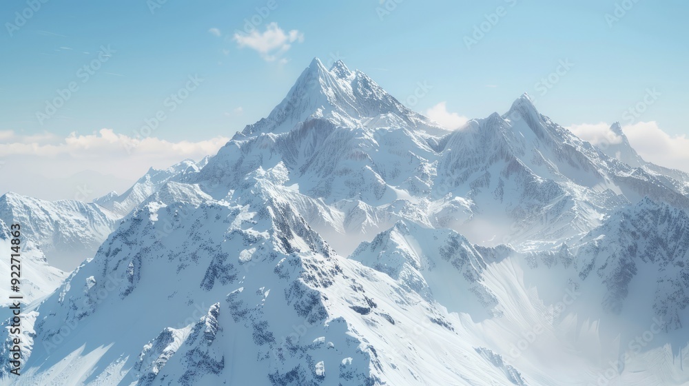 Snow-covered mountain peaks under a clear blue sky Snow-covered mountain peaks under a clear blue sky