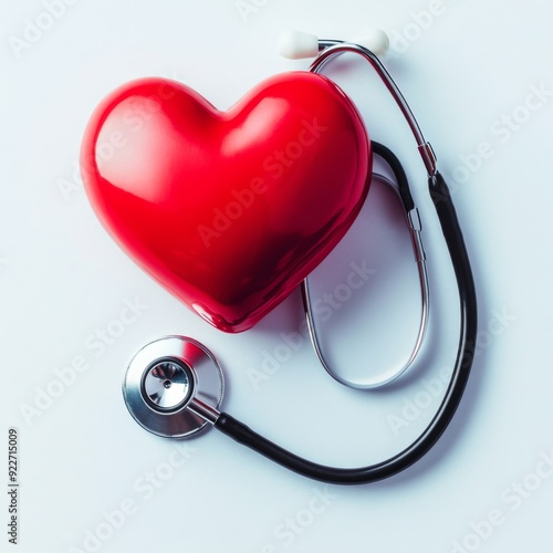 Heartfelt Care: A Tender Image of a Stethoscope Embracing a Heart in the Shape of Love on a Pristine Background. photo