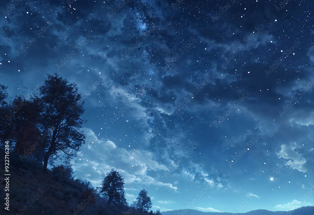 Fototapeta premium Night countryside landscape with starry sky