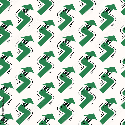 Seamless pattern Various bright Geometric arrows character shapes with face emotions, different cartoon basic figures. Cute colorful shapes, trendy colors. Vector illustration isolated on background