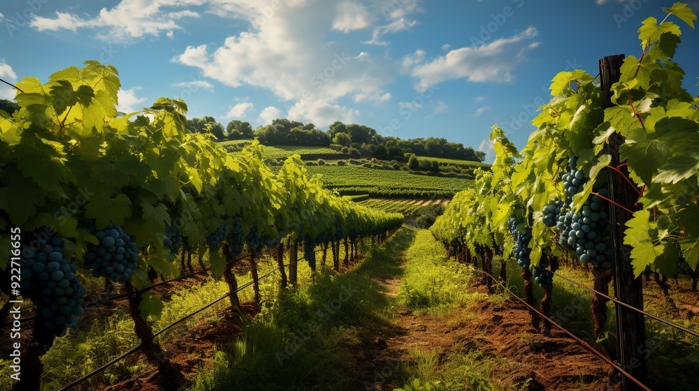 Naklejka premium A photo of a well-maintained vineyard with grapevines