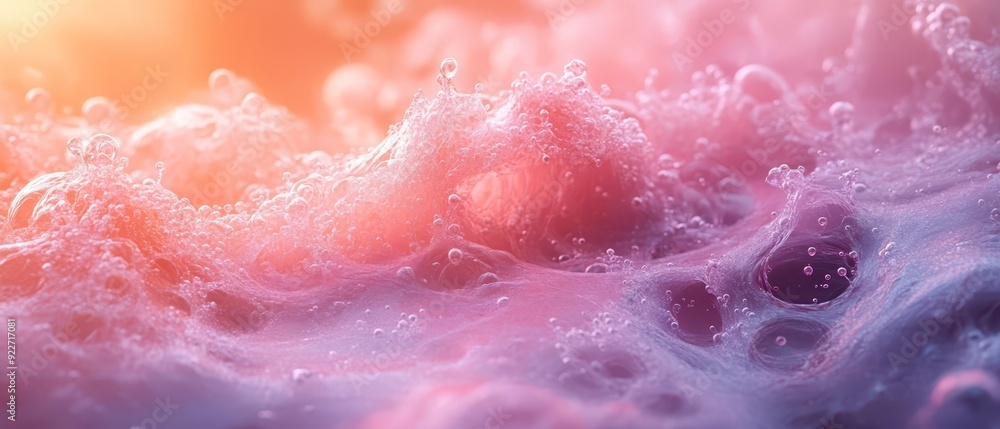 Colorful bubbles creating foam in vibrant sunset light Colorful bubbles creating foam in vibrant sunset light