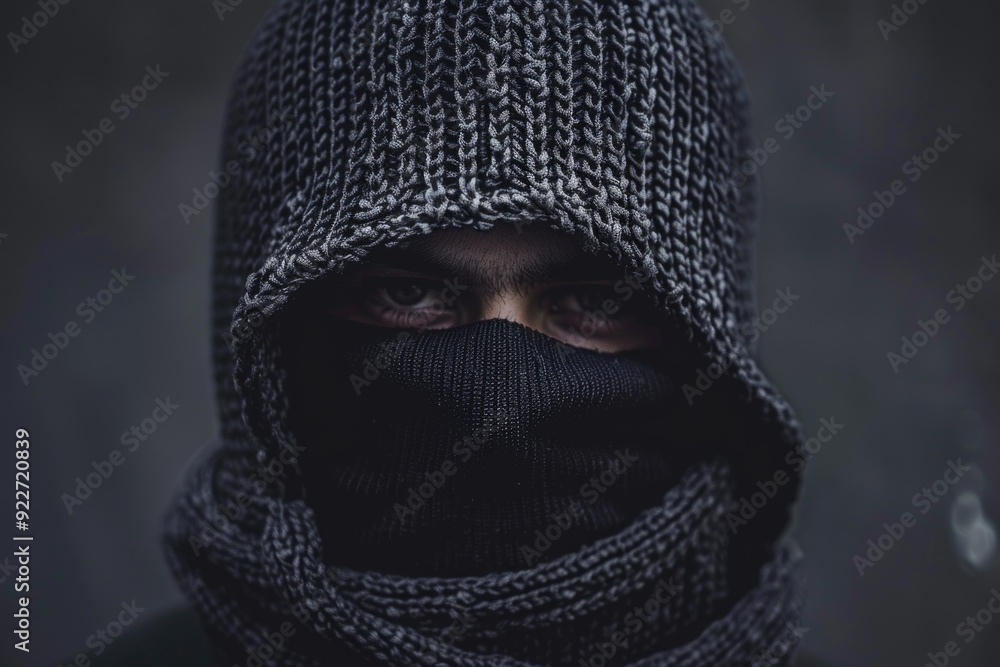 A person dressed warmly in winter clothing, with a knitted hat and scarf A person dressed warmly in winter clothing, with a knitted hat and scarf