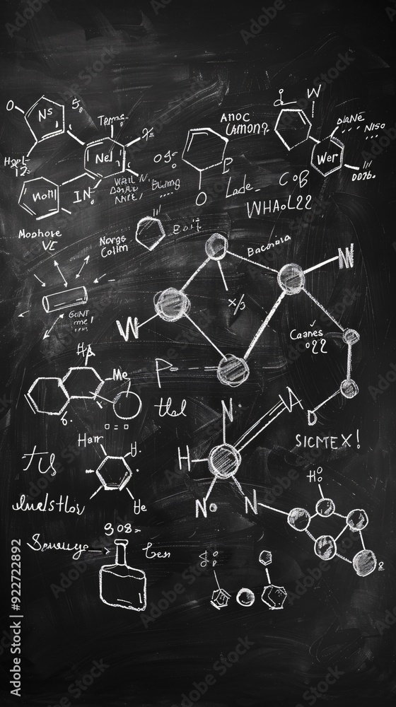 school formulas on the black blackboard 