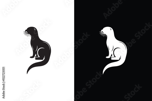 Black silhouette of Sea otter illustration icon vector for logo, isolated on white background