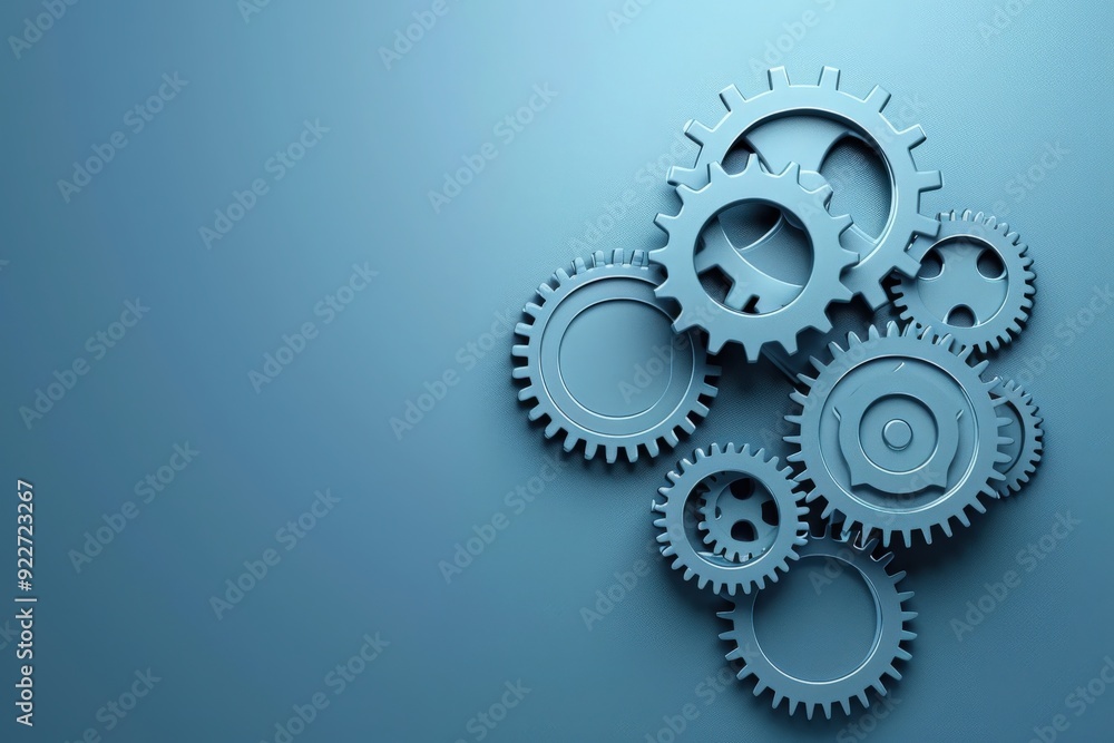 Gears of various sizes are arranged to symbolize automation and efficiency, sitting against a smooth, solid background. Gears of various sizes are arranged to symbolize automation and efficiency, sitting against a smooth, solid background.