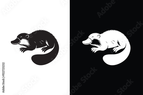 Platypus silhouette ,silhouette and icon of a platypus isolated on white background.