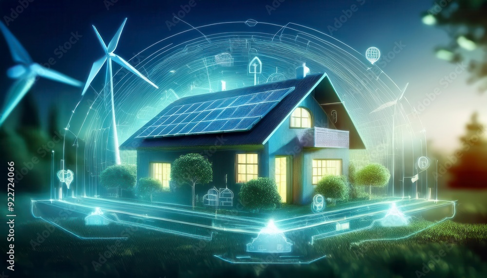 Sketch of a passive house with wind turbines, emphasizing sustainable and energy. Generative Image Sketch of a passive house with wind turbines, emphasizing sustainable and energy. Generative Image