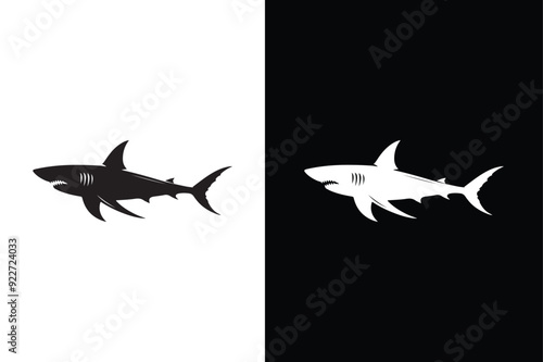 shark silhouette icons on a white and black background.