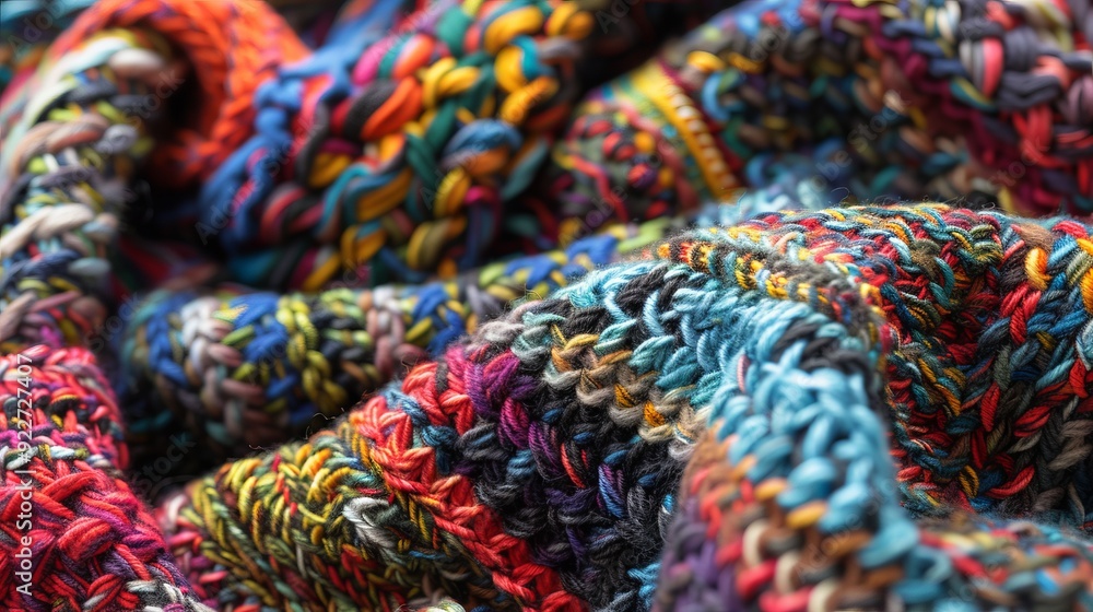 Detailed view of a complex knitting pattern with different yarn textures, reflecting advanced techniques and design Detailed view of a complex knitting pattern with different yarn textures, reflecting advanced techniques and design