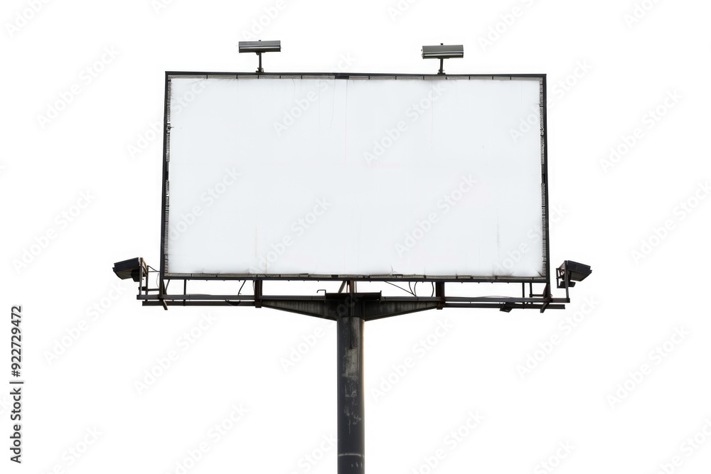 Obraz premium A lone billboard stands against a bright white sky, empty and unused