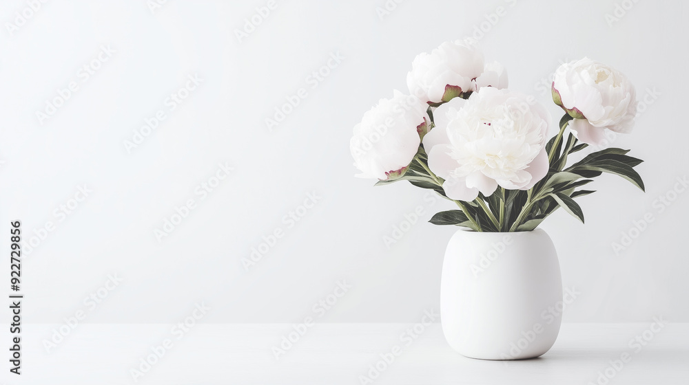 Minimalist white vase with elegant white peonies on a clean white background, perfect for modern decor, interior design, or floral-themed photography. Minimalist white vase with elegant white peonies on a clean white background, perfect for modern decor, interior design, or floral-themed photography.