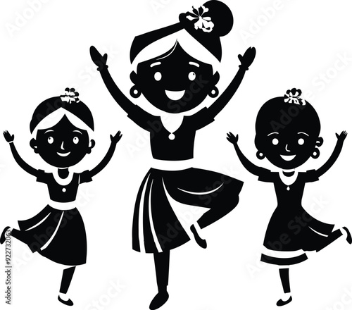 Children dancing Shadowy Silhouette Vector Art Pack