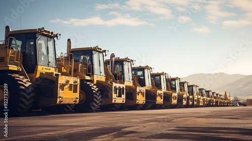 A photo of heavy machinery lined up on a construction