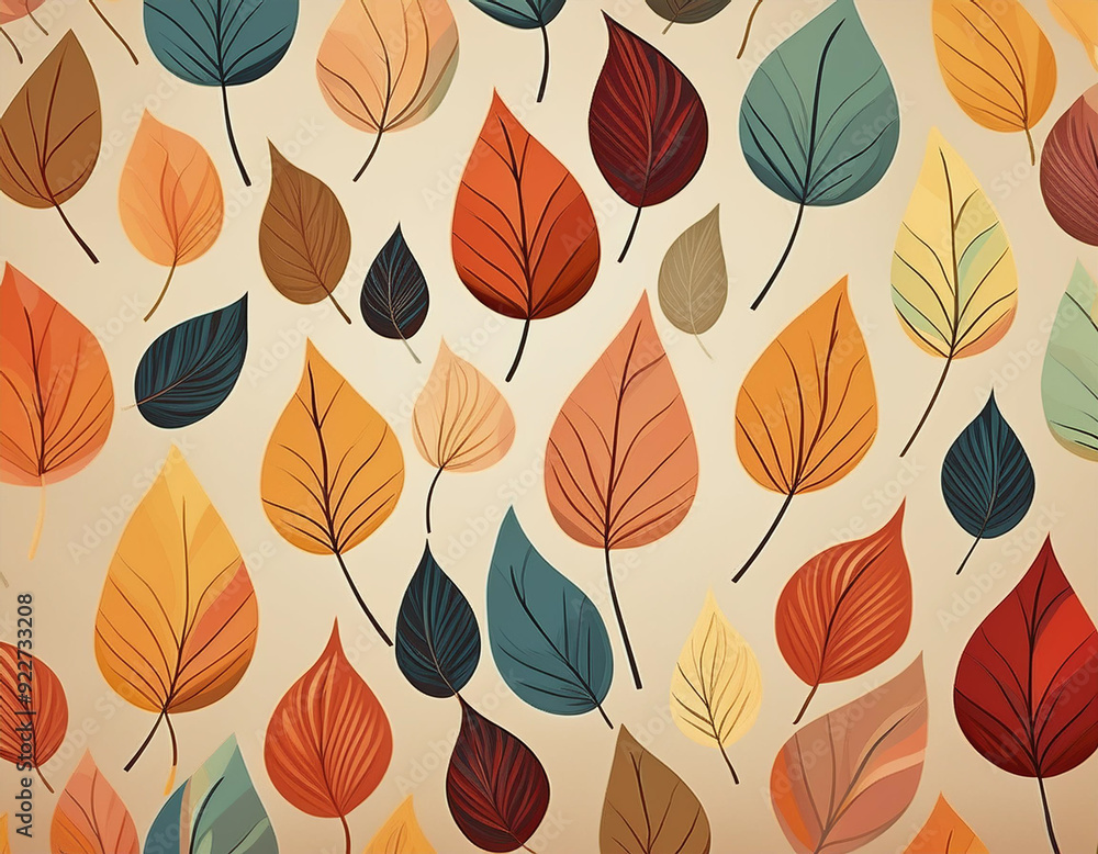 custom made wallpaper toronto digitalMinimalist Falling Leaves Pattern Autumn Hues on Neutral Background Design