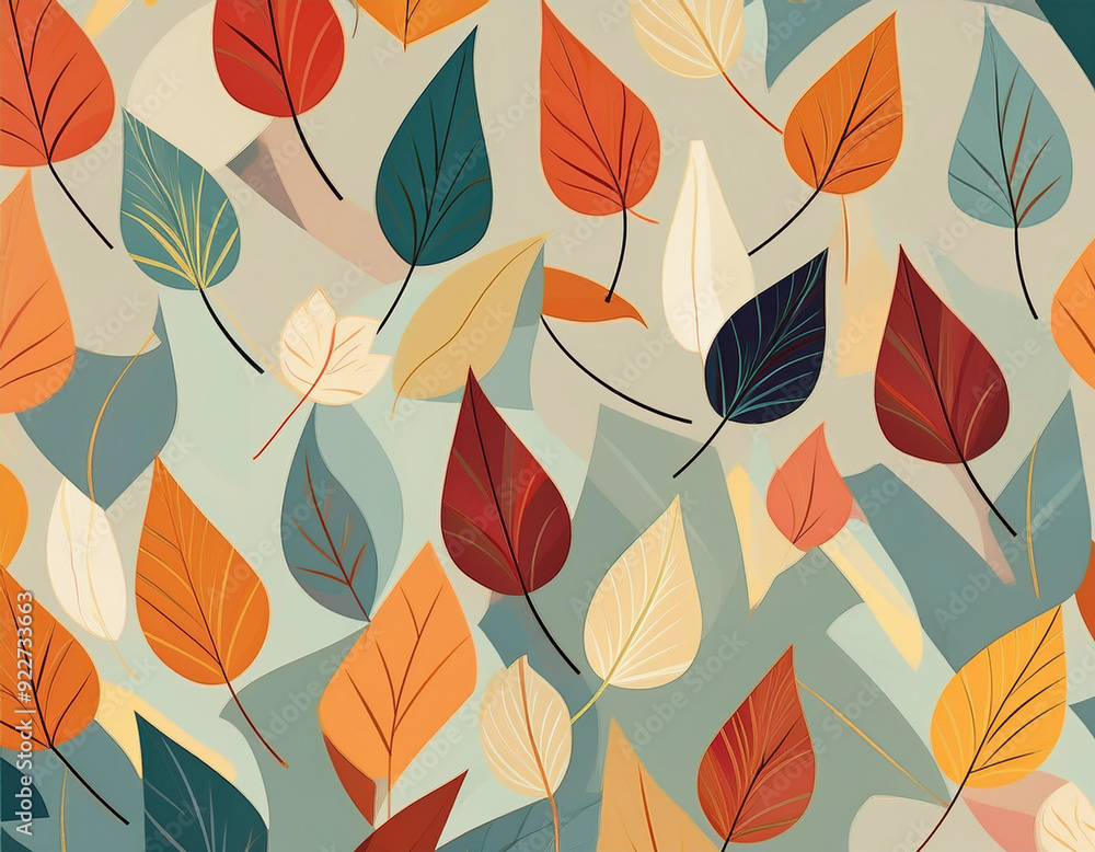 Minimalist Falling Leaves Pattern Autumn Hues on Neutral Background Design Minimalist Falling Leaves Pattern Autumn Hues on Neutral Background Design
