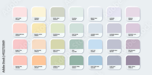 Pastel colors set with hex codes. Trendy color palette vector