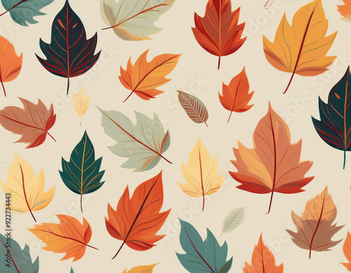 Minimalist Falling Leaves Pattern Autumn Hues on Neutral Background Design