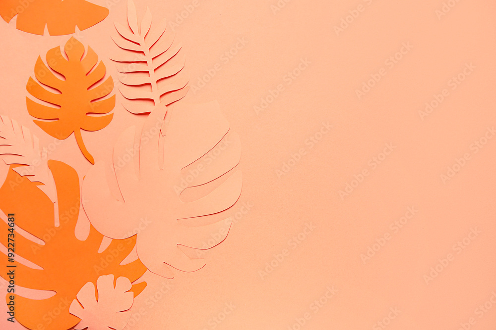 Different tropical leaves on orange background Different tropical leaves on orange background