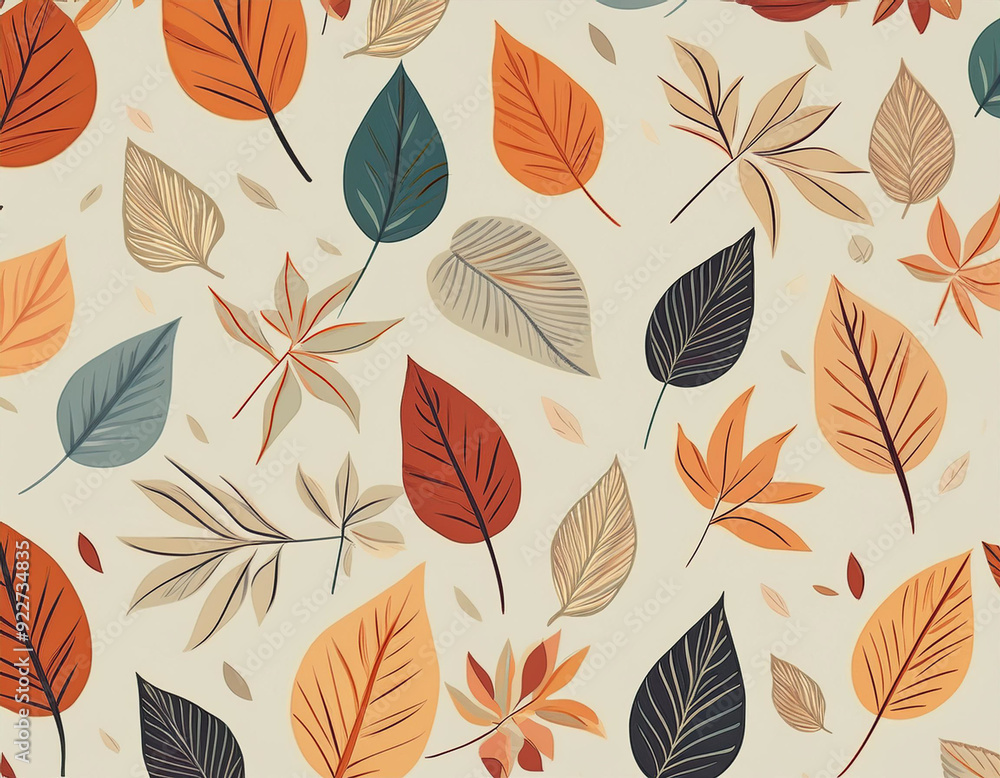 Obraz premium Minimalist Falling Leaves Pattern Autumn Hues on Neutral Background Design