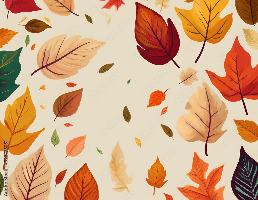 Minimalist Falling Leaves Pattern Autumn Hues on Neutral Background Design Minimalist Falling Leaves Pattern Autumn Hues on Neutral Background Design