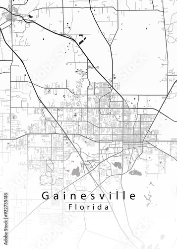Принти на полотні Minimalist white map of Gainesville, Florida – A modern map print highlighting i