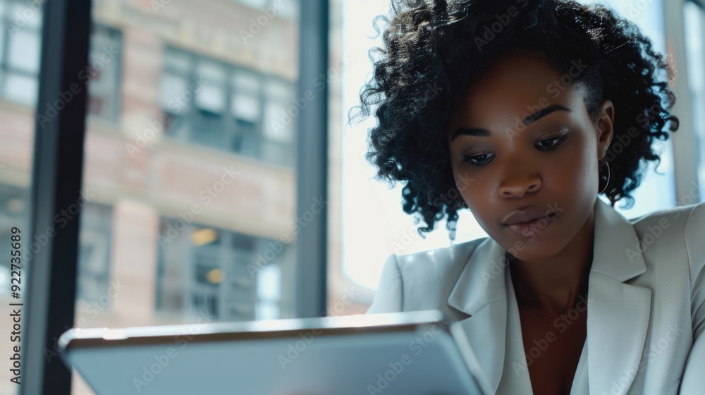 A woman sitting at her desk with a laptop open, focused on her work A woman sitting at her desk with a laptop open, focused on her work