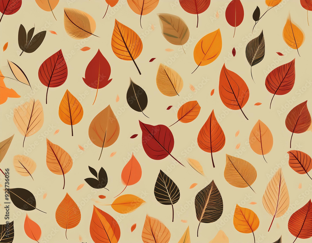 Obraz premium Minimalist Falling Leaves Pattern Autumn Hues on Neutral Background Design