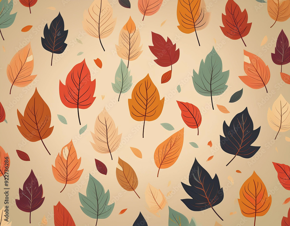 Minimalist Falling Leaves Pattern Autumn Hues on Neutral Background Design Minimalist Falling Leaves Pattern Autumn Hues on Neutral Background Design