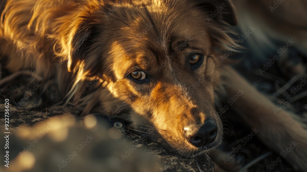 Fototapeta premium A close-up shot of a dog resting on the ground