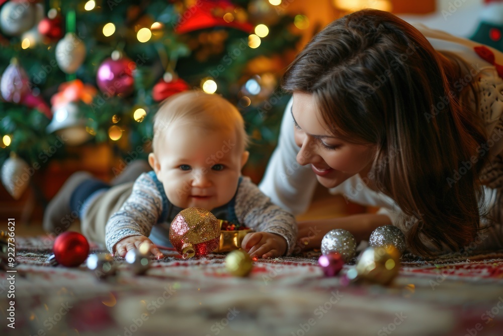 A mother spends quality time with her little one on the floor, surrounded by toys and innocence A mother spends quality time with her little one on the floor, surrounded by toys and innocence