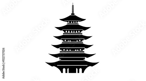 Buddhist pagoda with multiple tiers and upturned eaves, vector illustration art