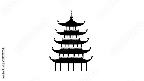 Buddhist pagoda with multiple tiers and upturned eaves, vector illustration art