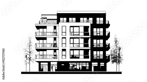 Building with ground-floor retail outlets and apartments above, vector illustration art