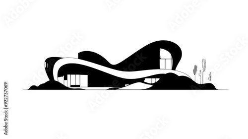 Building with fluid, organic shapes and a blend of materials, vector illustration art