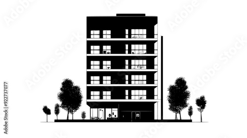 Building with office spaces on lower floors and condominiums on higher levels, vector illustration art