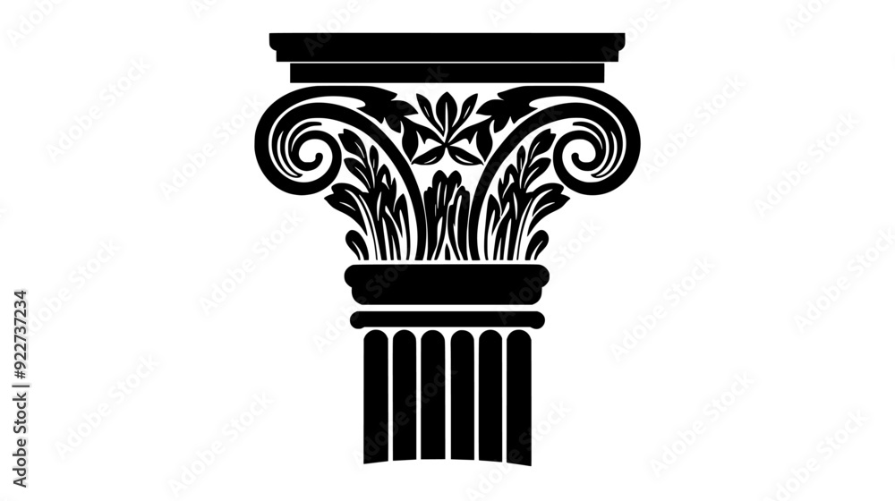 Fototapeta premium Column topped with a Corinthian capital featuring acanthus leaves and scrollwork, vector illustration art