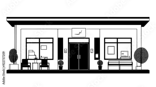Clinic building with examination rooms, waiting areas, and administrative offices, vector illustration art
