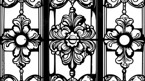 Close-up of a stained glass window with intricate patterns and leaded sections, vector illustration art