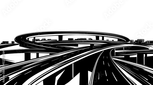 Complex of highways and overpasses connecting city parts, vector illustration art