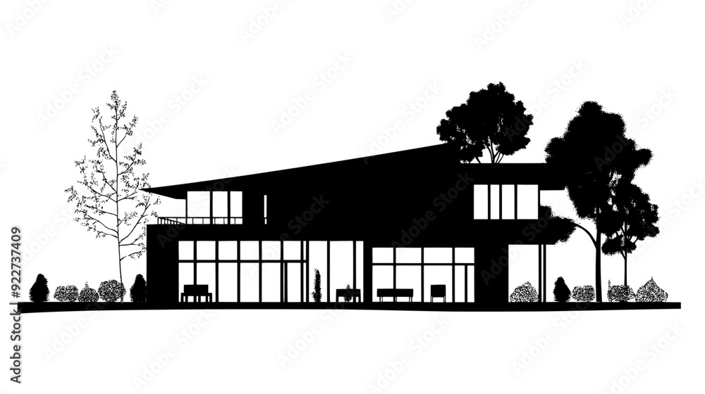 Naklejka premium Cultural center with multipurpose rooms, exhibition spaces, and community meeting areas, vector illustration art