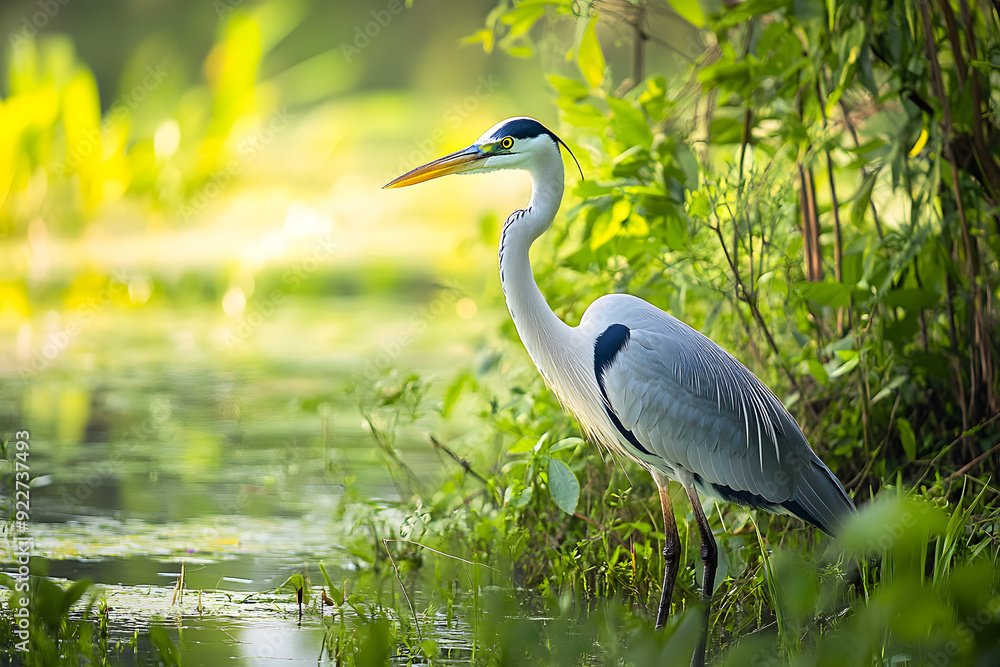 Naklejka premium A Cocoi Heron (Ardea cocoi) standing in vegetation - Mato Grosso do Sul - Brazil