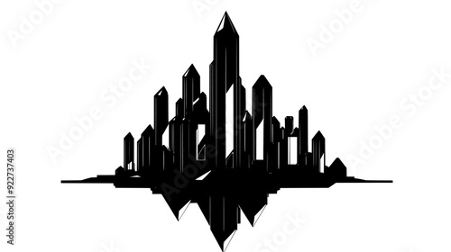Crystalline palace with angular, reflective surfaces and a central tower, vector illustration art