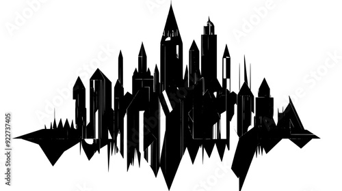 Crystalline palace with angular, reflective surfaces and a central tower, vector illustration art
