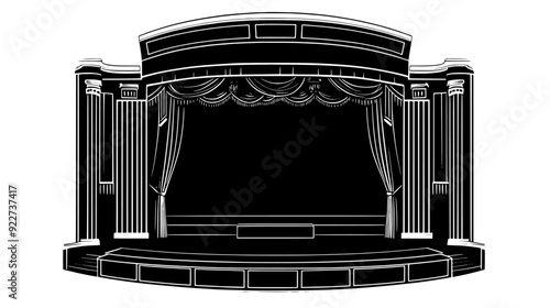 Cutaway of a theater, depicting the stage, audience seating, and backstage areas, vector illustration art